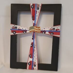 Frame Cross Art Freedom Red White Blue Handmade